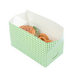 Bio Tek 71 oz Green Houndstooth Paper Lunch / Chicken Box - with Fast Top - 8 3/4
