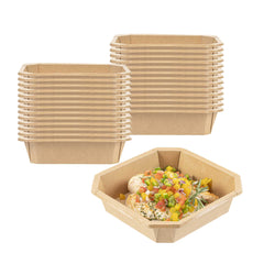 Sustain 41 oz Octagonal Kraft Paper Take Out Container - with PLA Lining, Compostable - 7 3/4