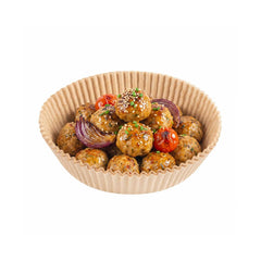 Pastry Tek Round Unbleached Air Fryer Liner / Parchment Paper - Silicone Coated - 6 1/4