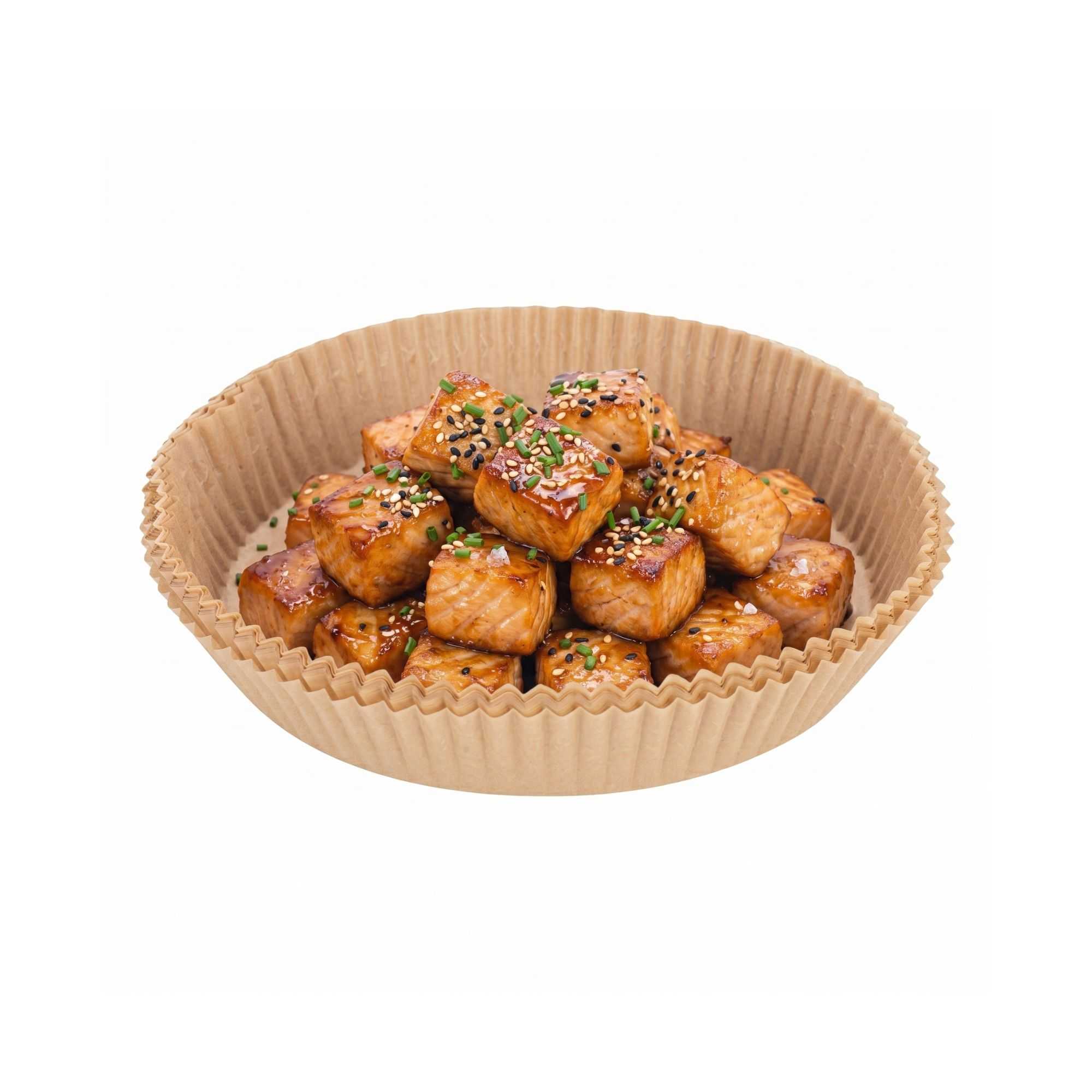Pastry Tek Round Unbleached Air Fryer Liner / Parchment Paper - Silicone Coated - 8" x 8" x 1 3/4" - 100 count box