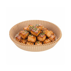 Pastry Tek Round Unbleached Air Fryer Liner / Parchment Paper - Silicone Coated - 8