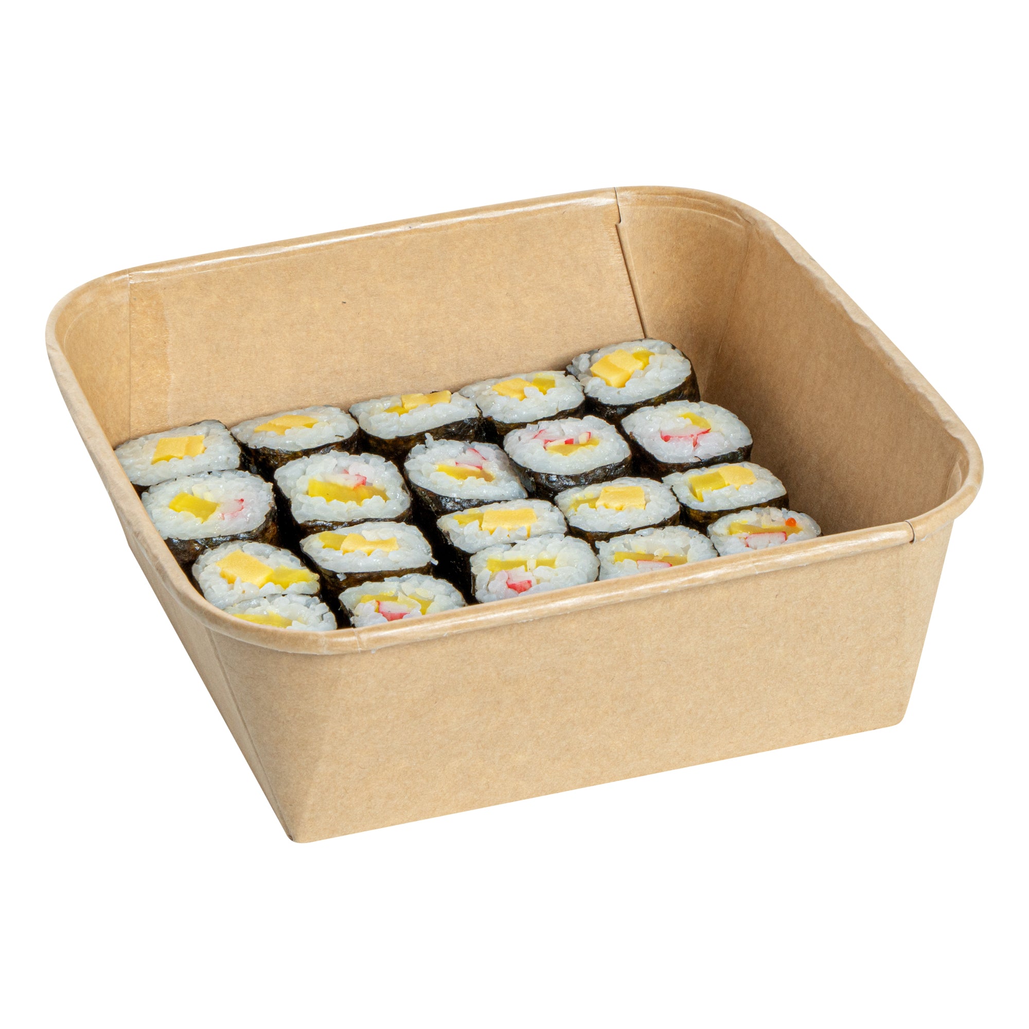 Matsuri Vision 45 oz Square Kraft Paper Sushi Container - 7" x 7" x 2 1/4" - 100 count box