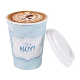 Restpresso 12 oz It's a Boy Paper Single Wall Coffee Cup - with White Lid - 3 1/2" x 3 1/2" x 4 3/4" - 400 count box