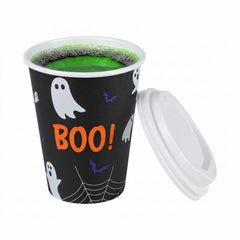 Restpresso 12 oz Halloween Paper Single Wall Coffee Cup - with White Lid - 3 1/2