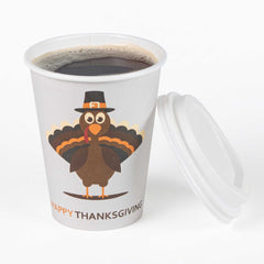 Restpresso 12 oz Happy Thanksgiving Paper Single Wall Coffee Cup - with White Lid - 3 1/2