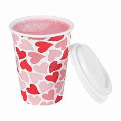 Restpresso 12 oz Valentine's Day Paper Single Wall Coffee Cup - with White Lid - 3 1/2