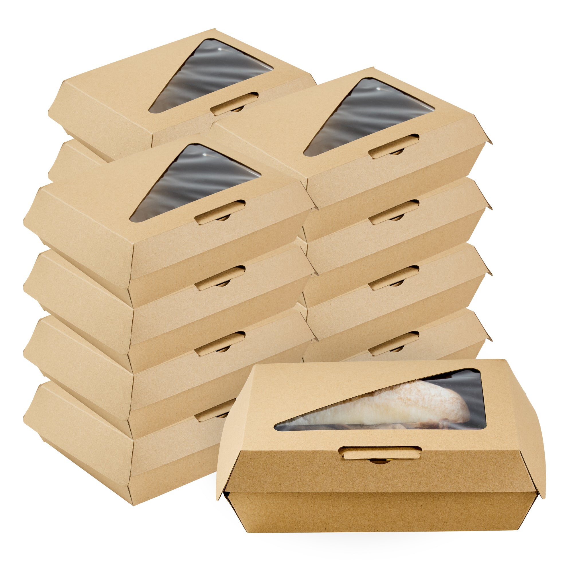 Eco Tek Rectangle Kraft Paper Corrugated Clamshell Container - with PLA Window - 6" x 7 3/4" x 2 3/4" - 100 count box