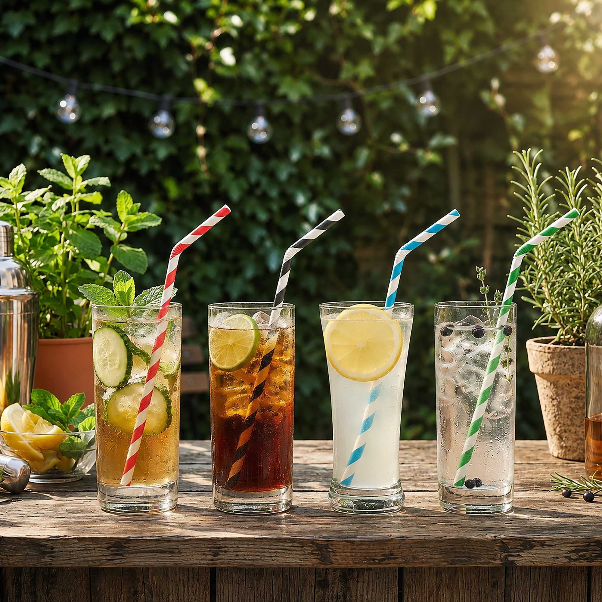Basic Nature Assorted Paper Bendable Straw - Unwrapped, Biodegradable, 6 mm - 7 3/4" - 1000 count box