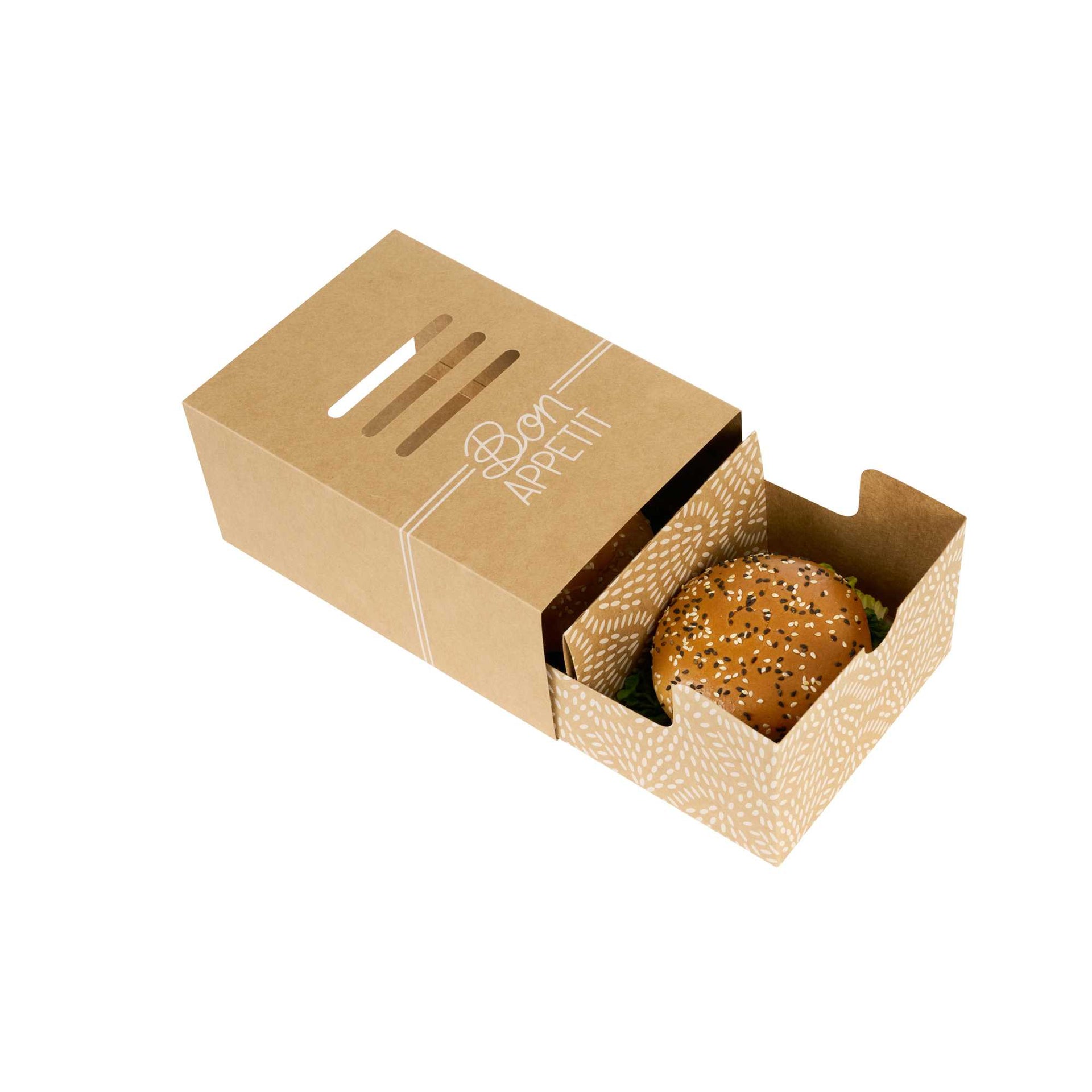 Cater Tek Rectangle Kraft Paper Burger Tray - with Cover and Divider - 8 1/4" x 5 3/4" x 3 3/4" - 100 count box