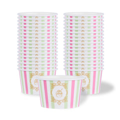 Coppetta 8 oz Round Green And Pink Stripe Paper To Go Cup - 3 3/4