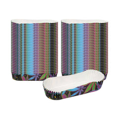 Panificio 6.8 oz Elliptical Paper Baking Cup - Trippy Leaf Print, Ridged, Greaseproof - 5 1/2
