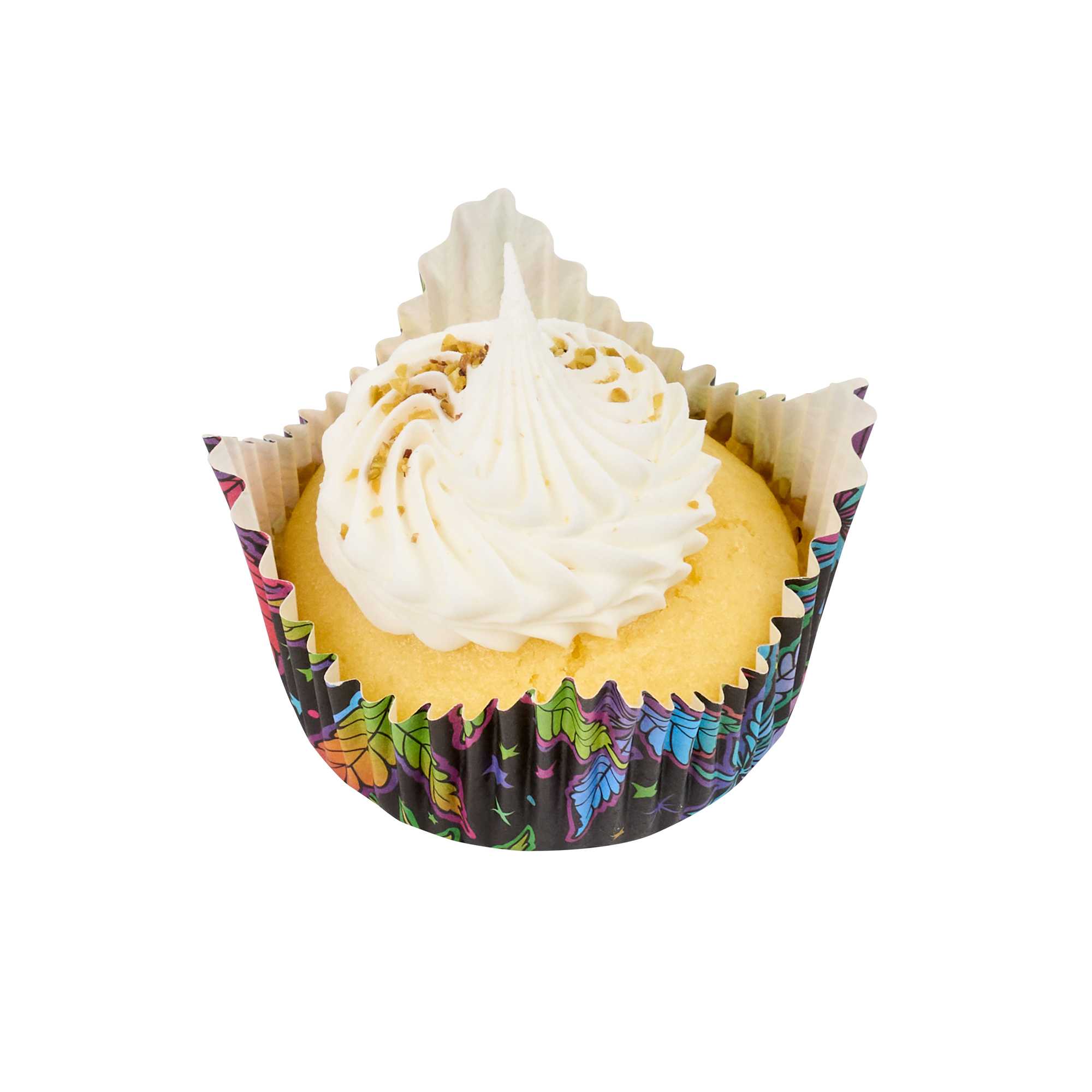 Panificio 4 oz Petal Paper Baking Cup - Trippy Leaf Print, Ridged, Greaseproof - 2 1/4" x 2 1/4" x 1 1/2" - 200 count box