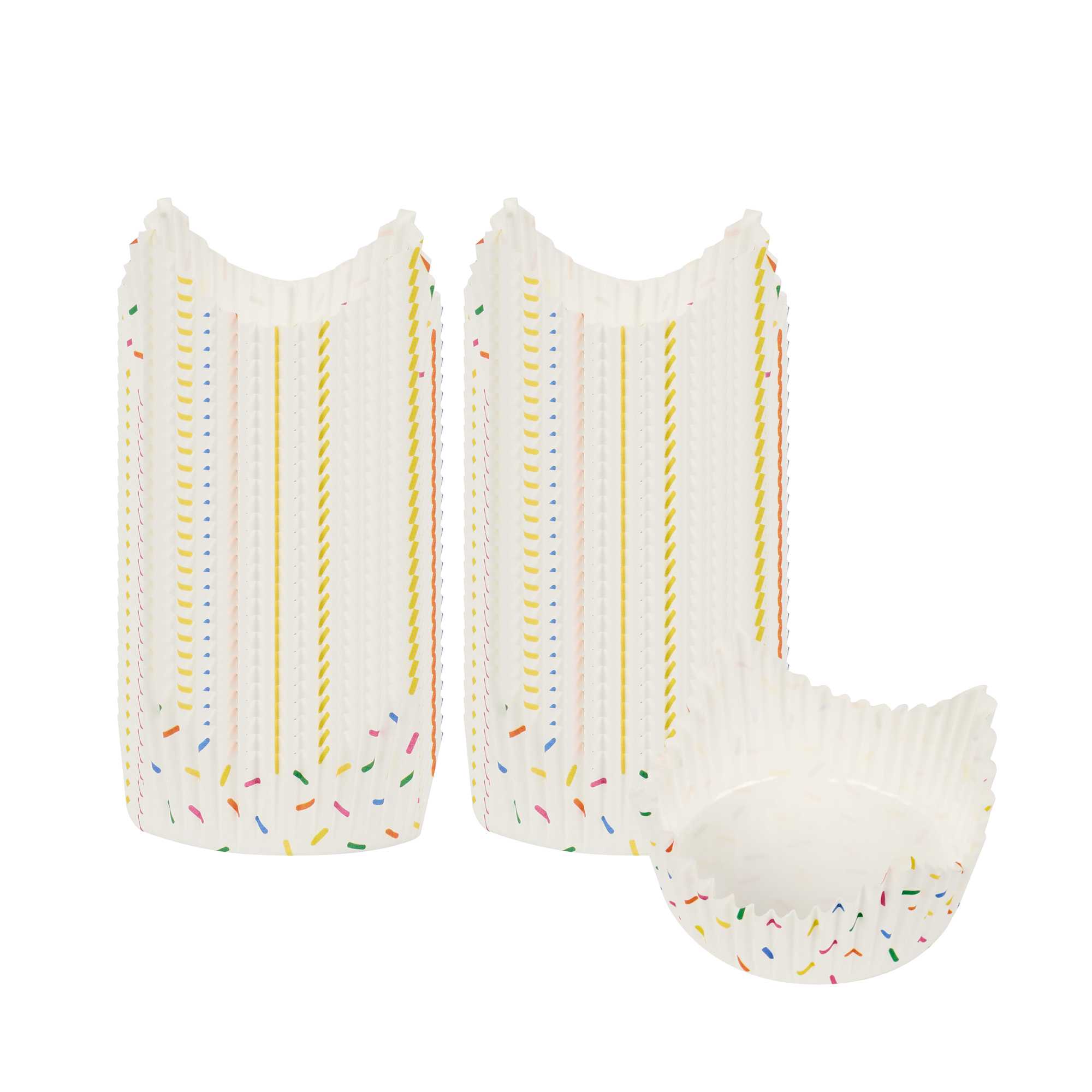 Panificio 4 oz Petal Paper Baking Cup - Colorful Confetti, Ridged, Greaseproof - 2 1/4" x 2 1/4" x 1 1/2" - 200 count box