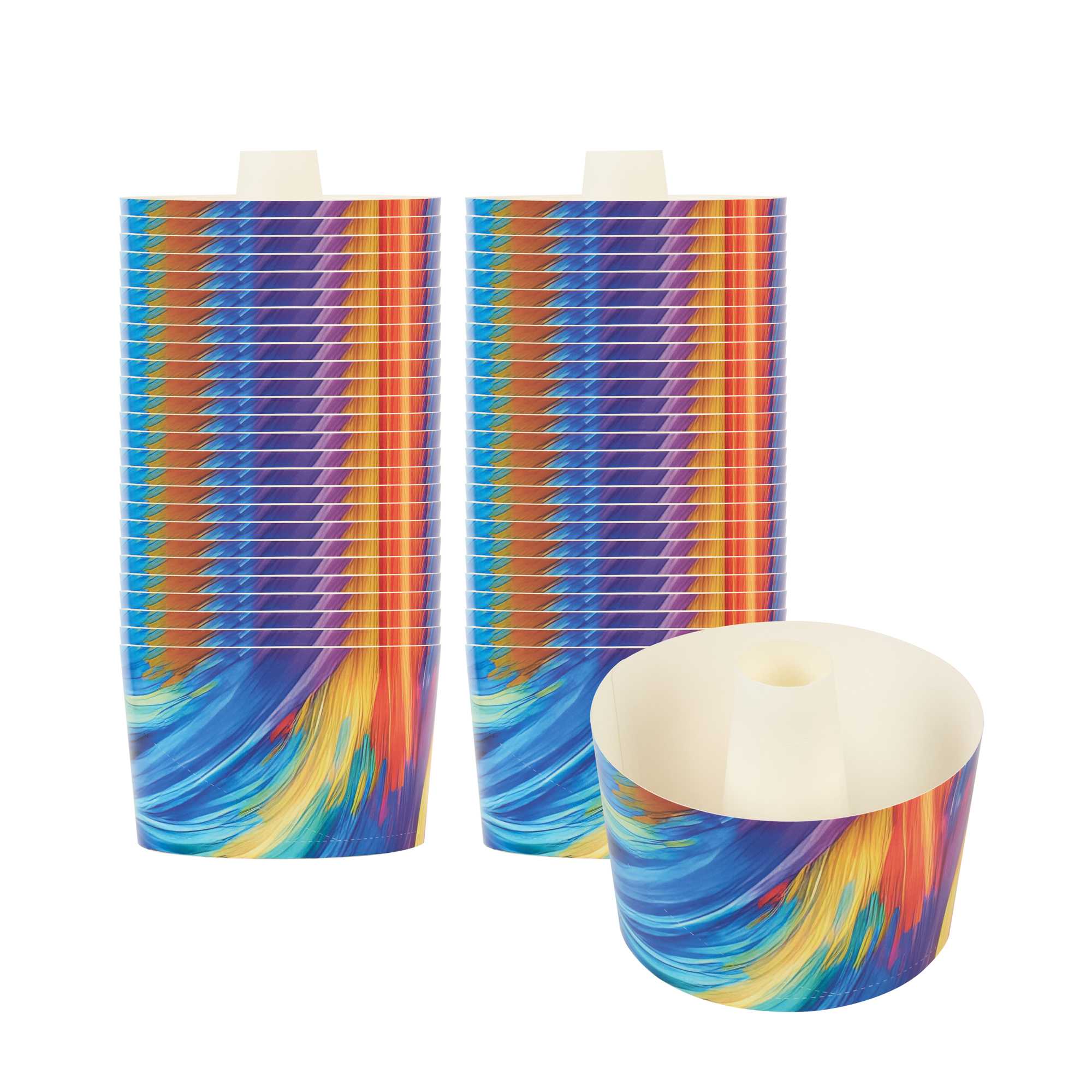 Panificio 38 oz Paper Angel Food Tube Pan - Colorful Abstract Waves, Greaseproof - 5 3/4" x 5 3/4" x 3 1/2" - 100 count box