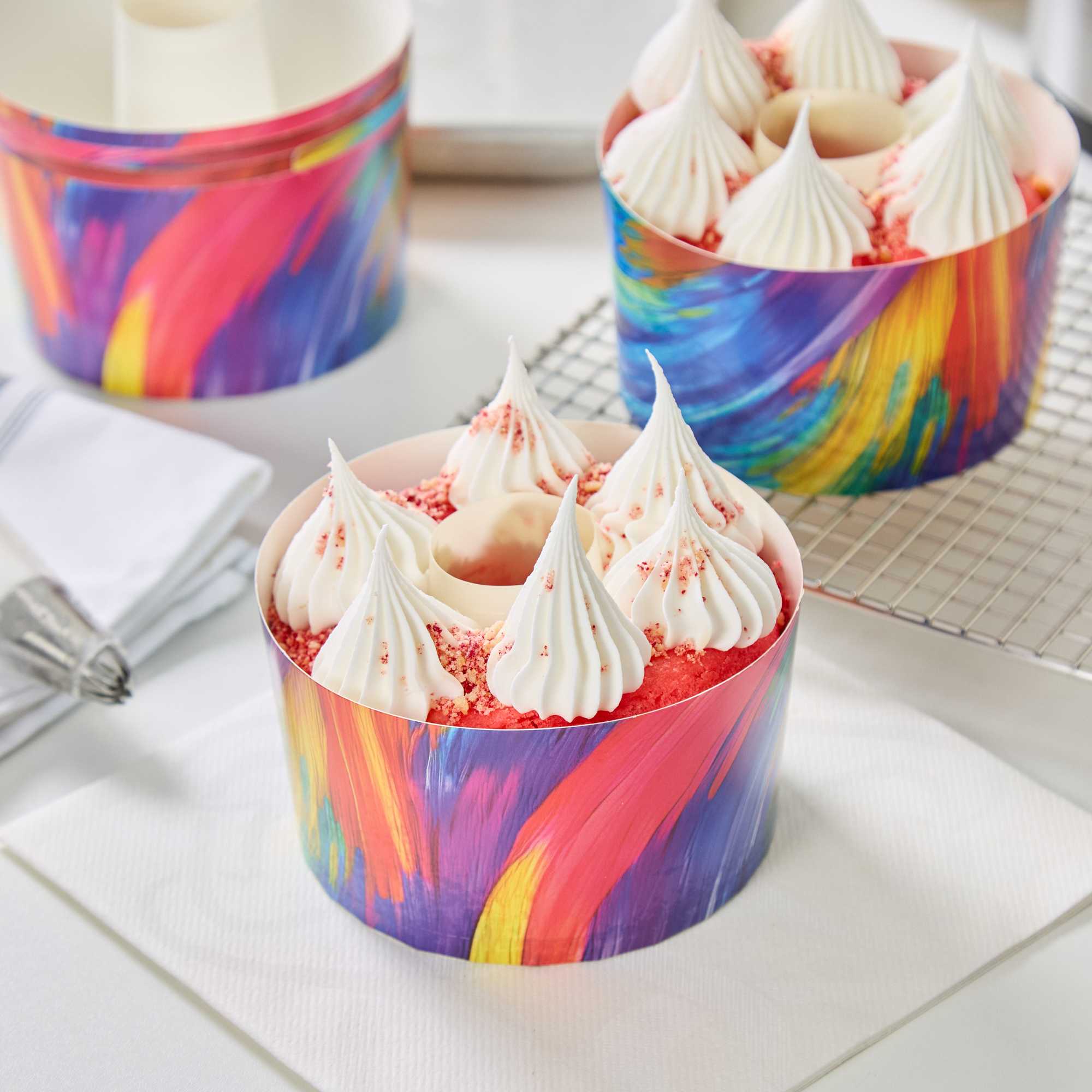 Panificio 22 oz Paper Angel Food Tube Pan - Colorful Abstract Waves, Greaseproof - 5" x 5" x 2 3/4" - 100 count box
