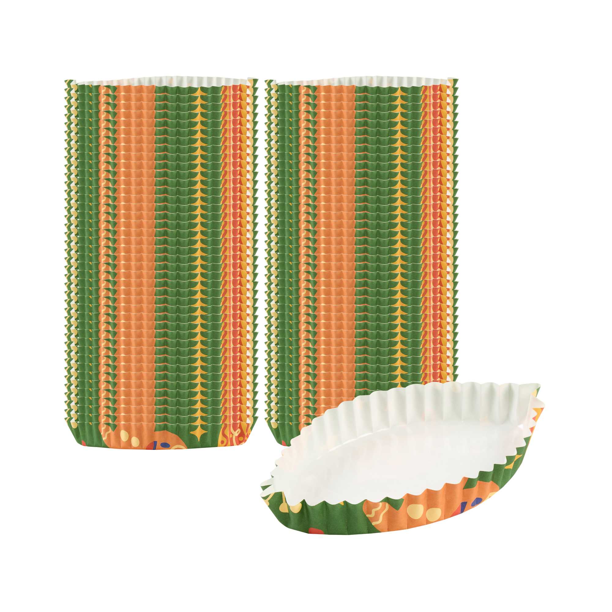 Panificio 5.4 oz Leaf Paper Baking Cup - Christmas, Ridged, Greaseproof - 4" x 3 1/4" x 3/4" - 200 count box