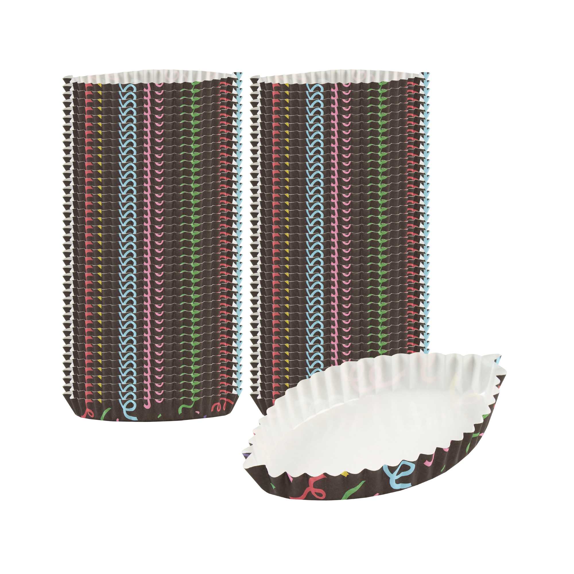 Panificio 5.4 oz Leaf Paper Baking Cup - Colorful Streamers, Ridged, Greaseproof - 5" x 3 1/4" - 200 count box