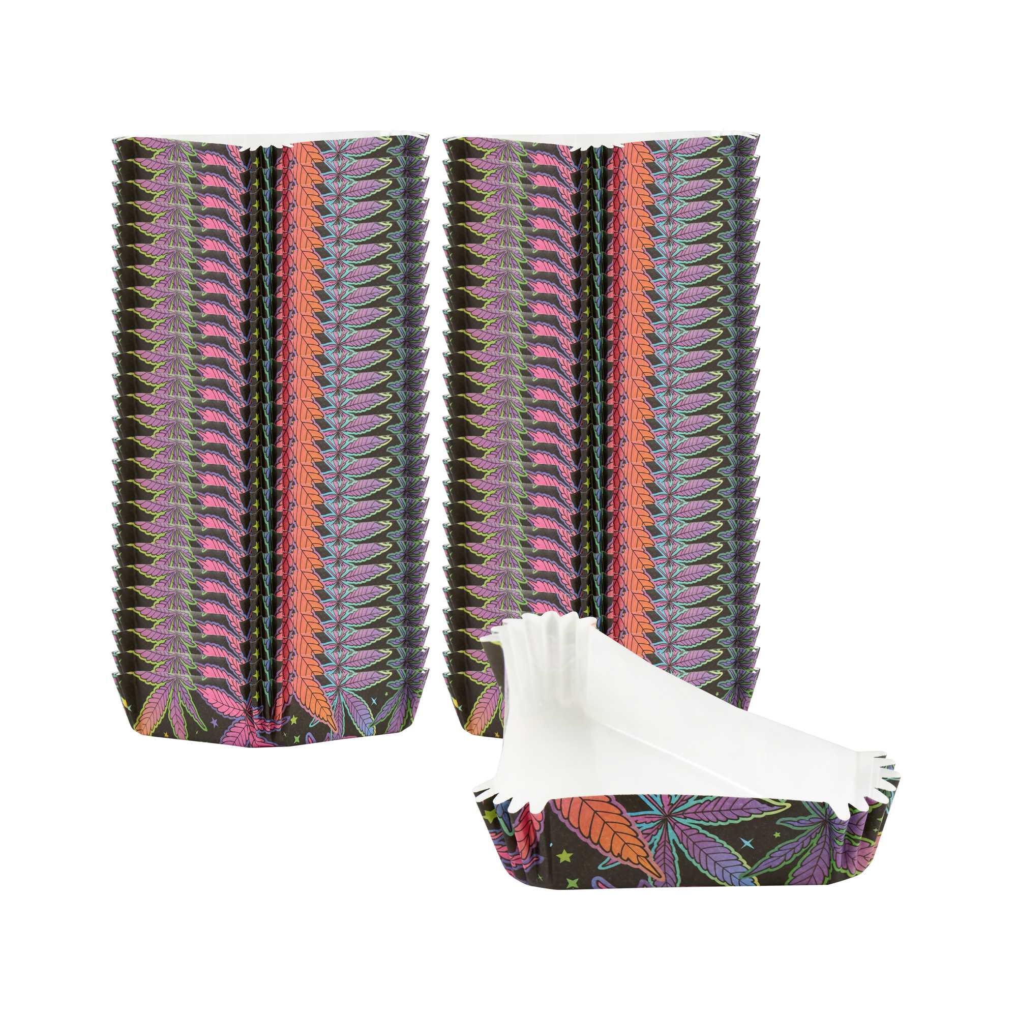 Panificio 6.8 oz Triangle Paper Baking Cup - Trippy Leaf Print, Ridged, Greaseproof - 5" x 3" x 1 1/4" - 200 count box