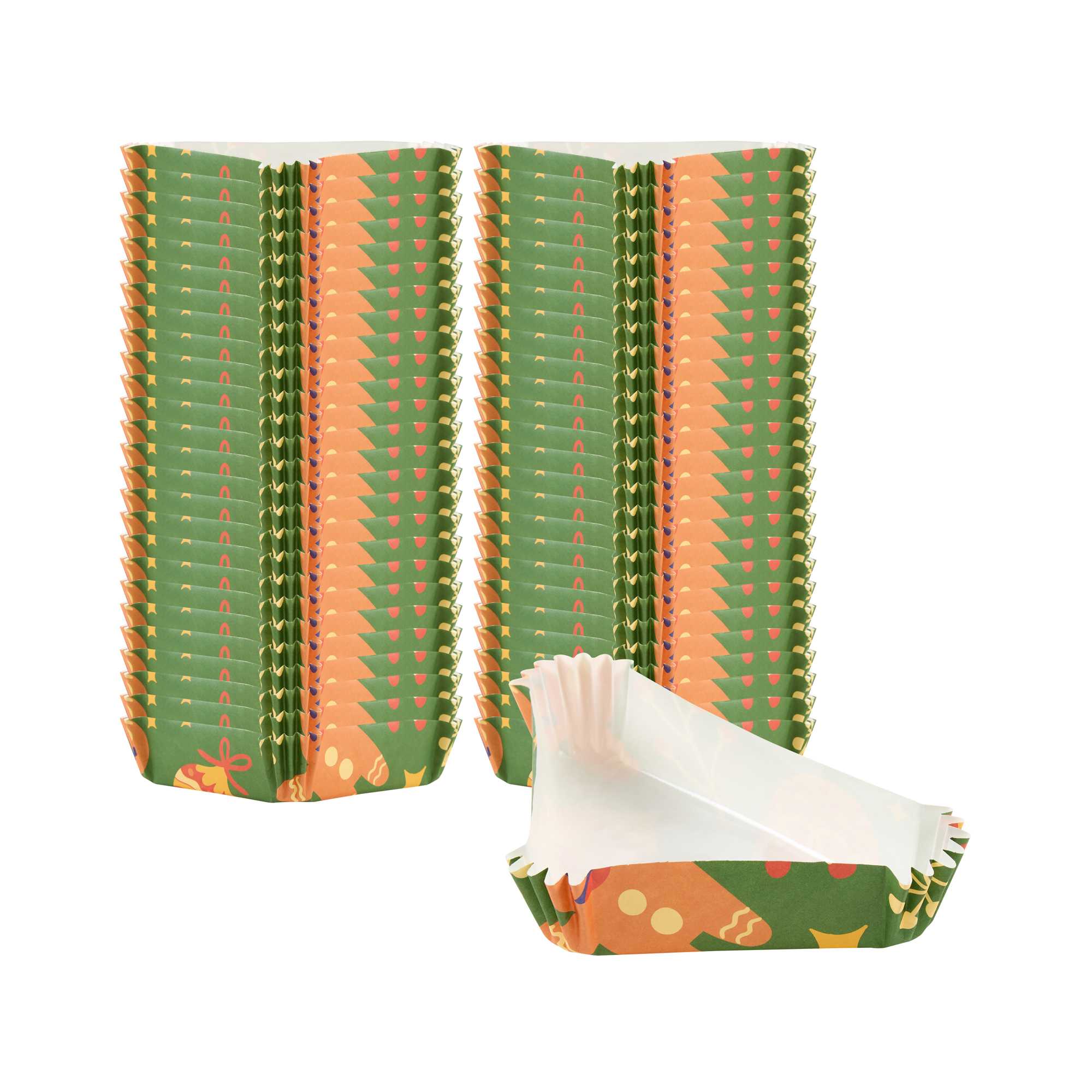 Panificio 6.8 oz Triangle Paper Baking Cup - Christmas, Ridged, Greaseproof - 5" x 3" x 1 1/4" - 200 count box