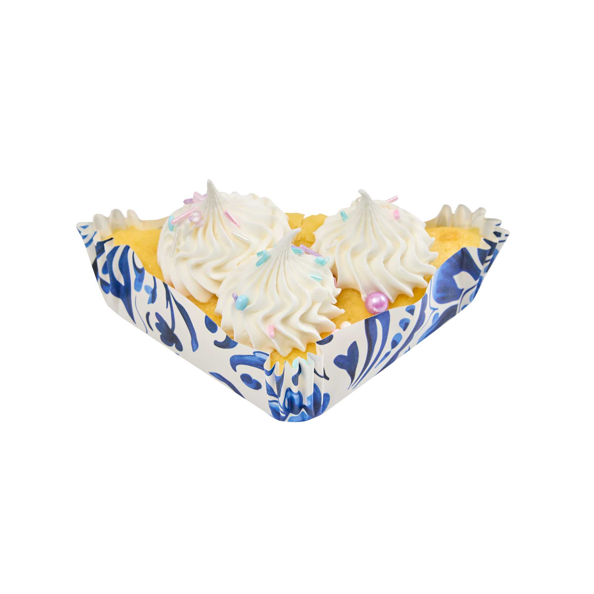 Panificio 6.8 oz Triangle Paper Baking Cup - Floral, Ridged, Greaseproof - 5" x 3" x 1 1/4" - 200 count box