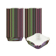Panificio 6 oz Square Paper Baking Cup - Trippy Leaf Print, Greaseproof - 3 1/4