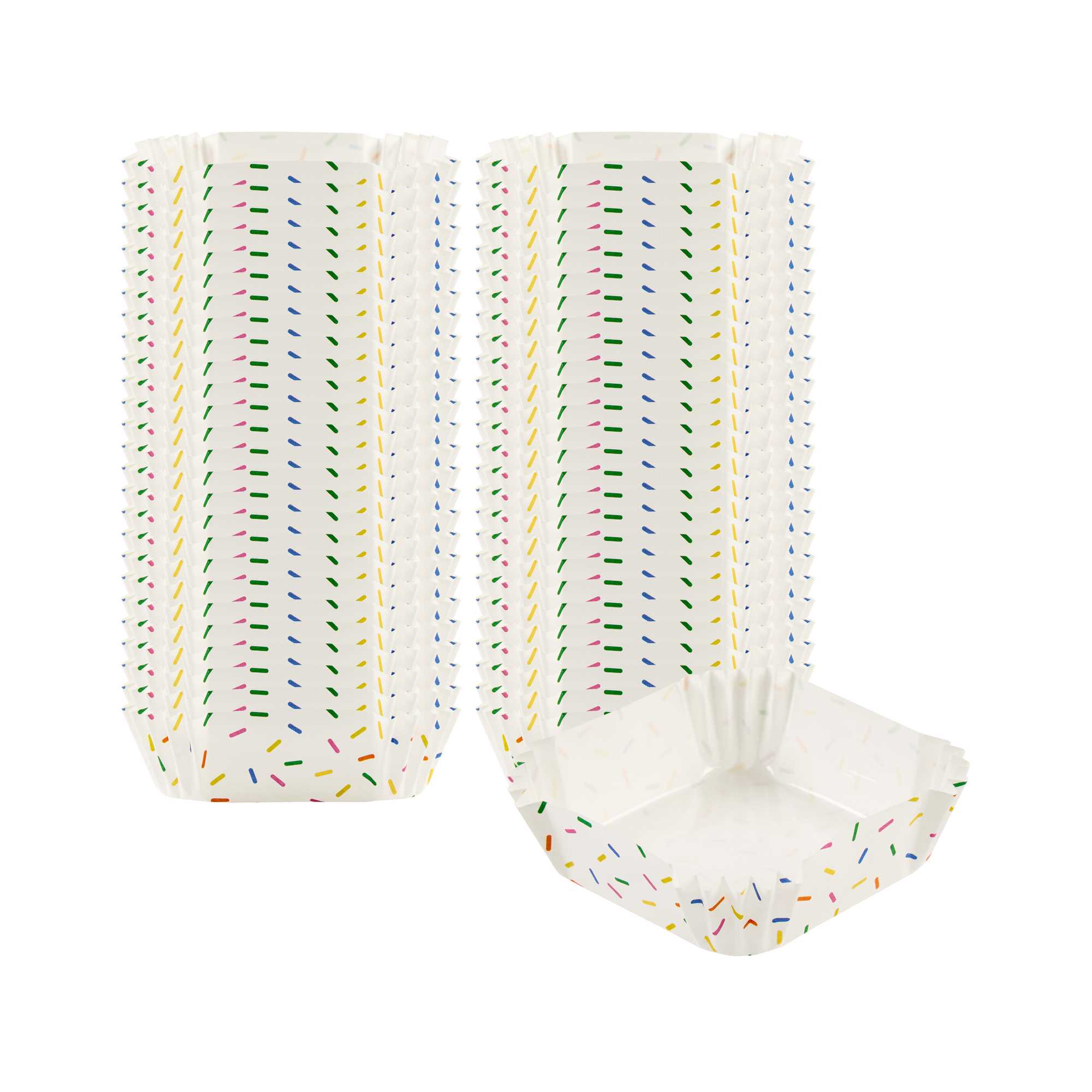 Panificio 6 oz Square Paper Baking Cup - Colorful Confetti, Greaseproof - 3 1/4" x 3 1/4" x 1 1/4" - 200 count box