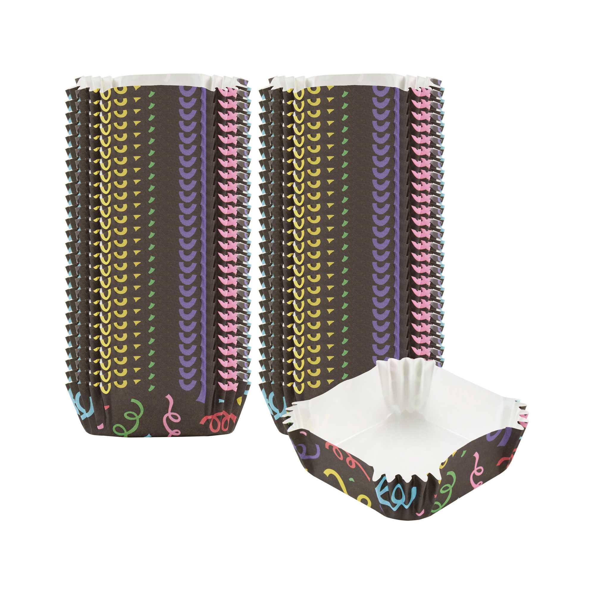 Panificio 6 oz Square Paper Baking Cup - Colorful Streamers, Greaseproof - 3 1/4" x 3 1/4" x 1 1/4" - 200 count box