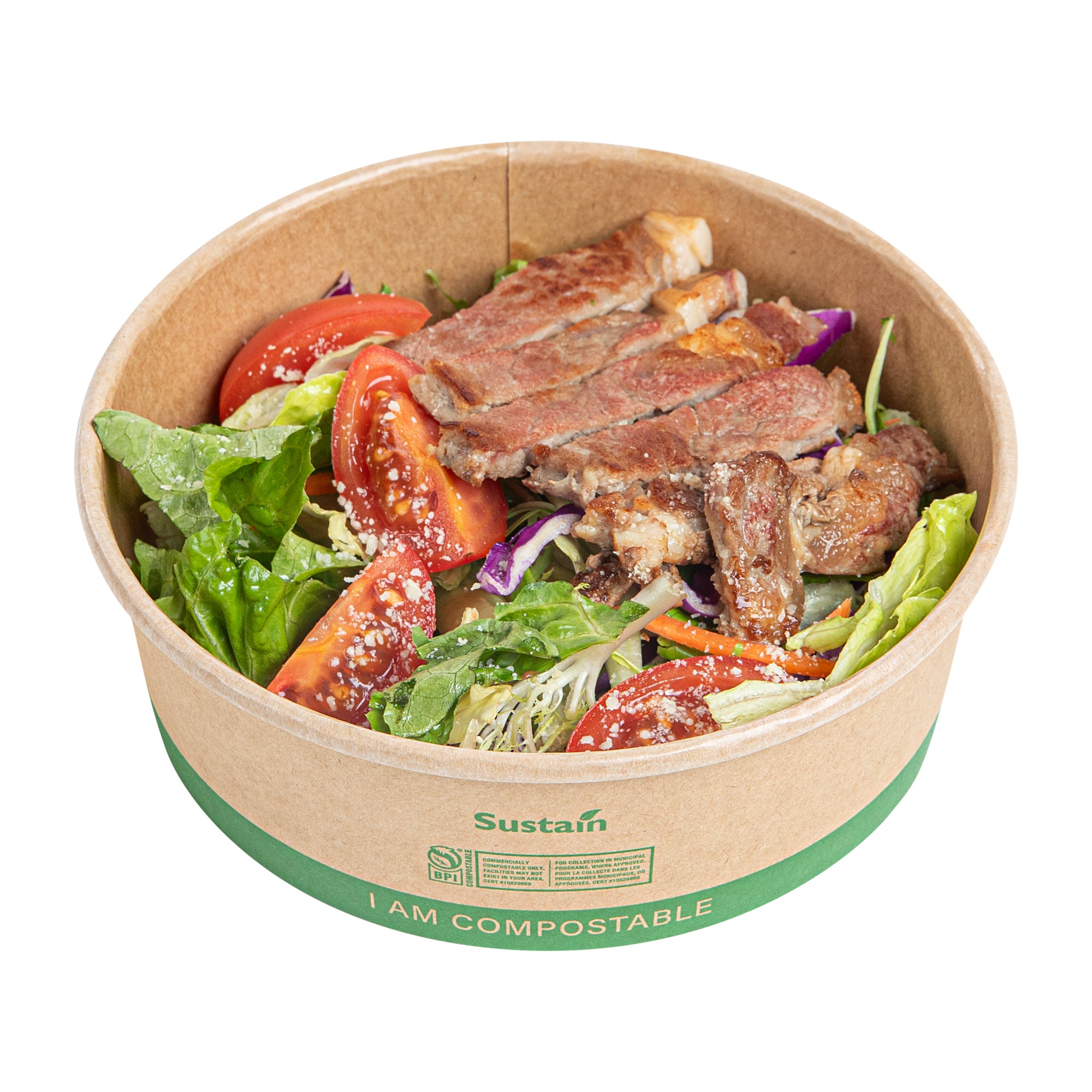 Sustain 17 oz Round Kraft Paper Take Out Container - Compostable - 5 3/4" x 5 3/4" x 2" - 200 count box