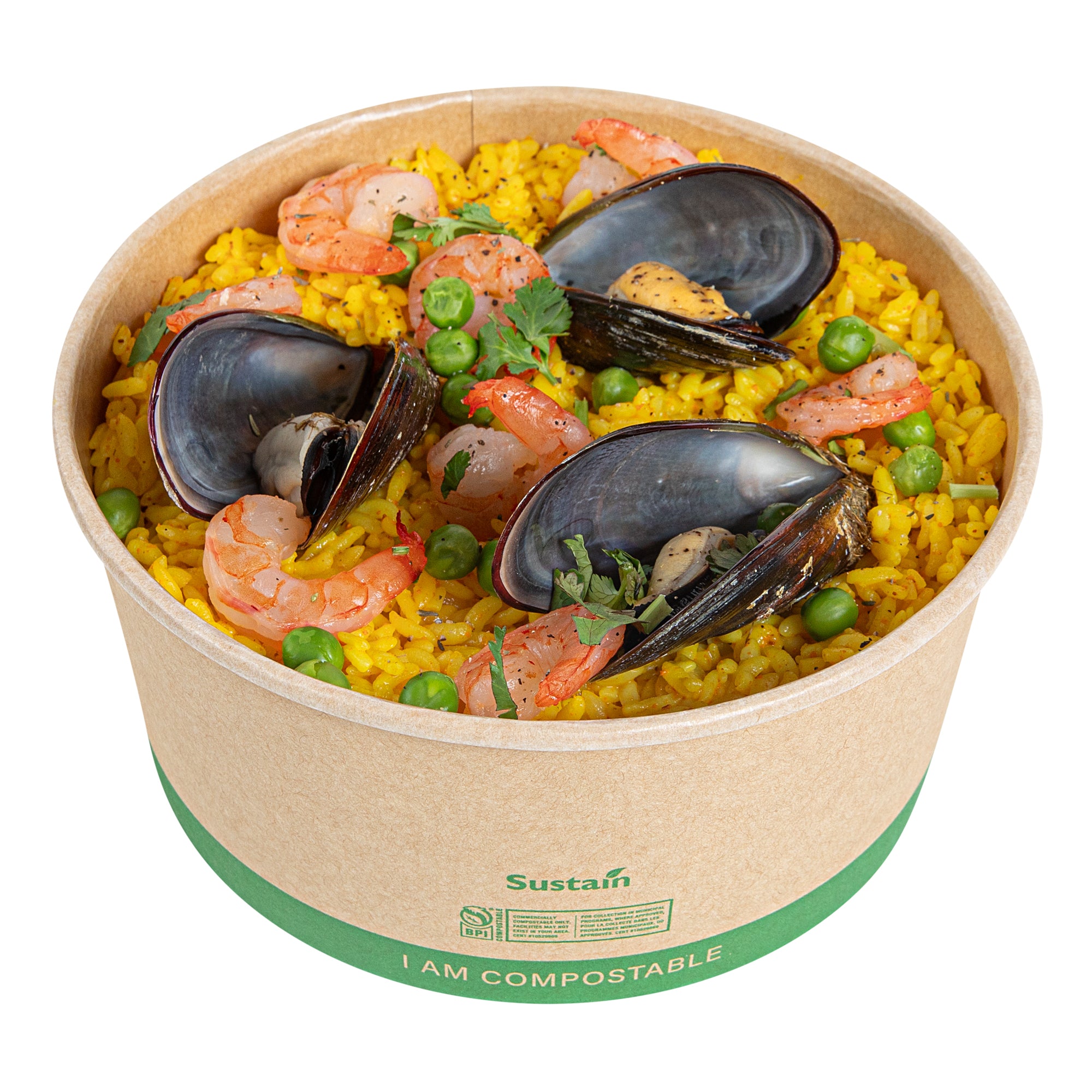 Sustain 44 oz Round Kraft Paper Take Out Container - Compostable - 6 1/2" x 6 1/2" x 3" - 200 count box