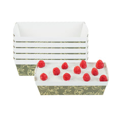 Bake Tek 32 oz Dark Green Vintage Floral Paper Baking Loaf Pan - Greaseproof - 8