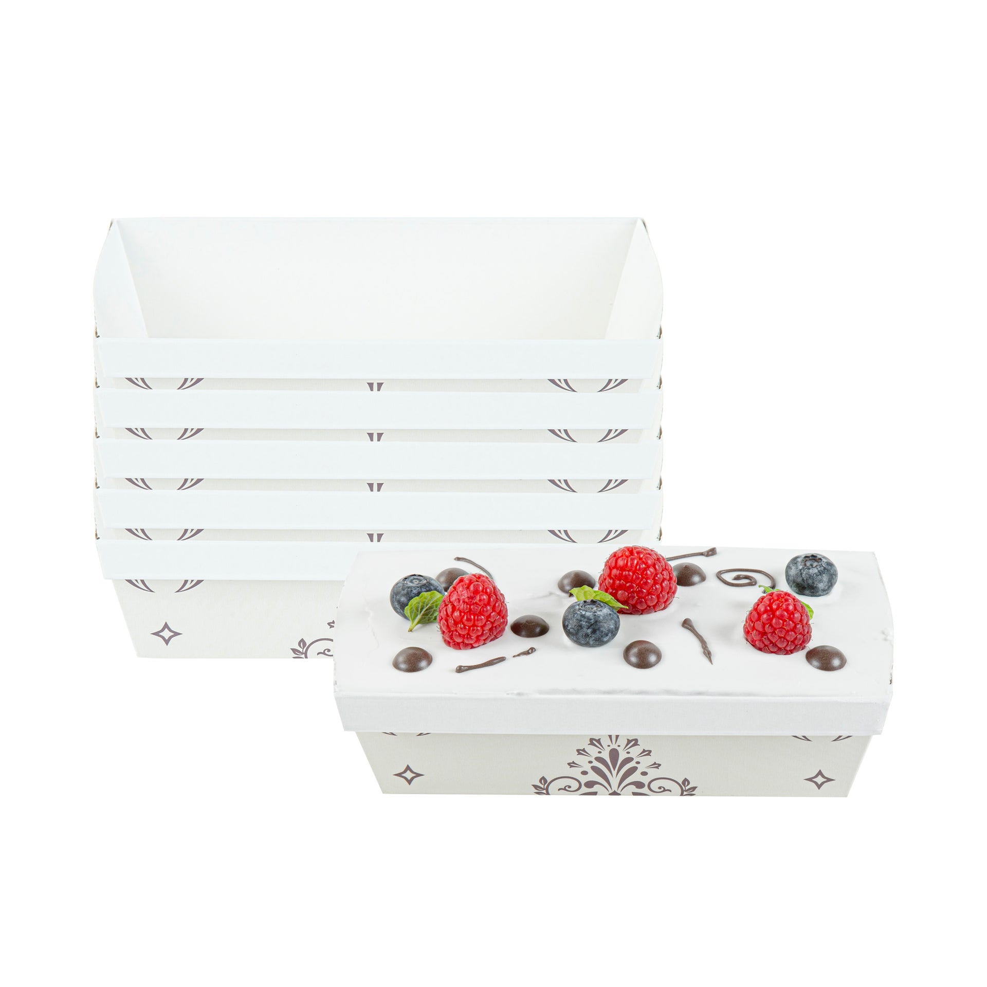 Bake Tek 13 oz Beige Vintage Floral Paper Baking Loaf Pan - Greaseproof - 7" x 3 1/4" x 2" - 100 count box