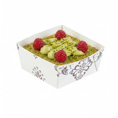 Bake Tek 6 oz Square Vintage Floral Beige Paper Baking Cup - Greaseproof - 3