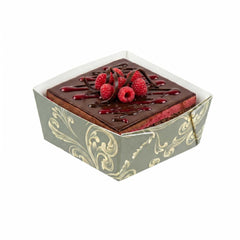 Bake Tek 6 oz Square Dark Green Vintage Floral Paper Baking Cup - Greaseproof - 3