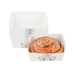 Bake Tek 8 oz Beige Vintage Floral Paper Baking Tray - Greaseproof - 4 1/4
