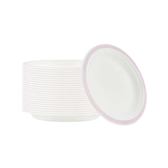 Pulp Safe No PFAS Added Round White Sugarcane / Bagasse Plate - Home Compostable, with Pink Rim - 6
