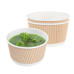 Bio Tek 12 oz Round Kraft PE Lined Paper Soup Container - Ripple Wall - 4 1/4