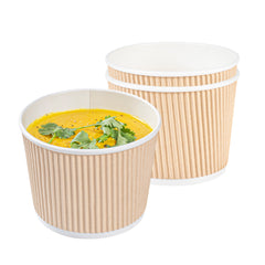 Bio Tek 18 oz Round Kraft PE Lined Paper Soup Container - Ripple Wall - 4 1/4