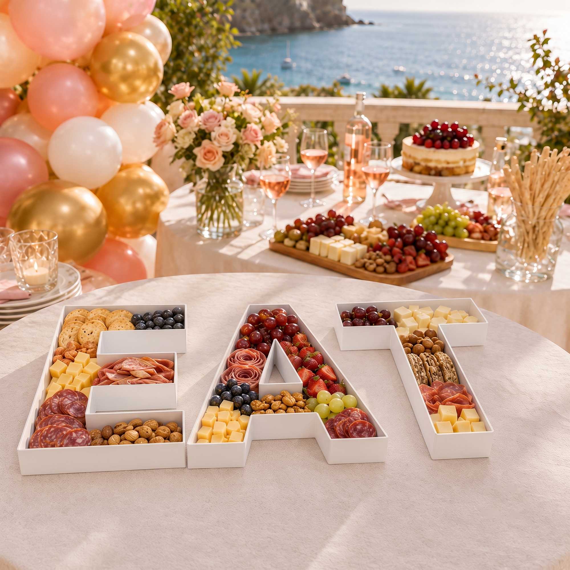 Chef 101 White Paper Charcuterie Fillable EAT Letter Trays - 12 1/2" x 12" x 4 3/4" - 1 count box