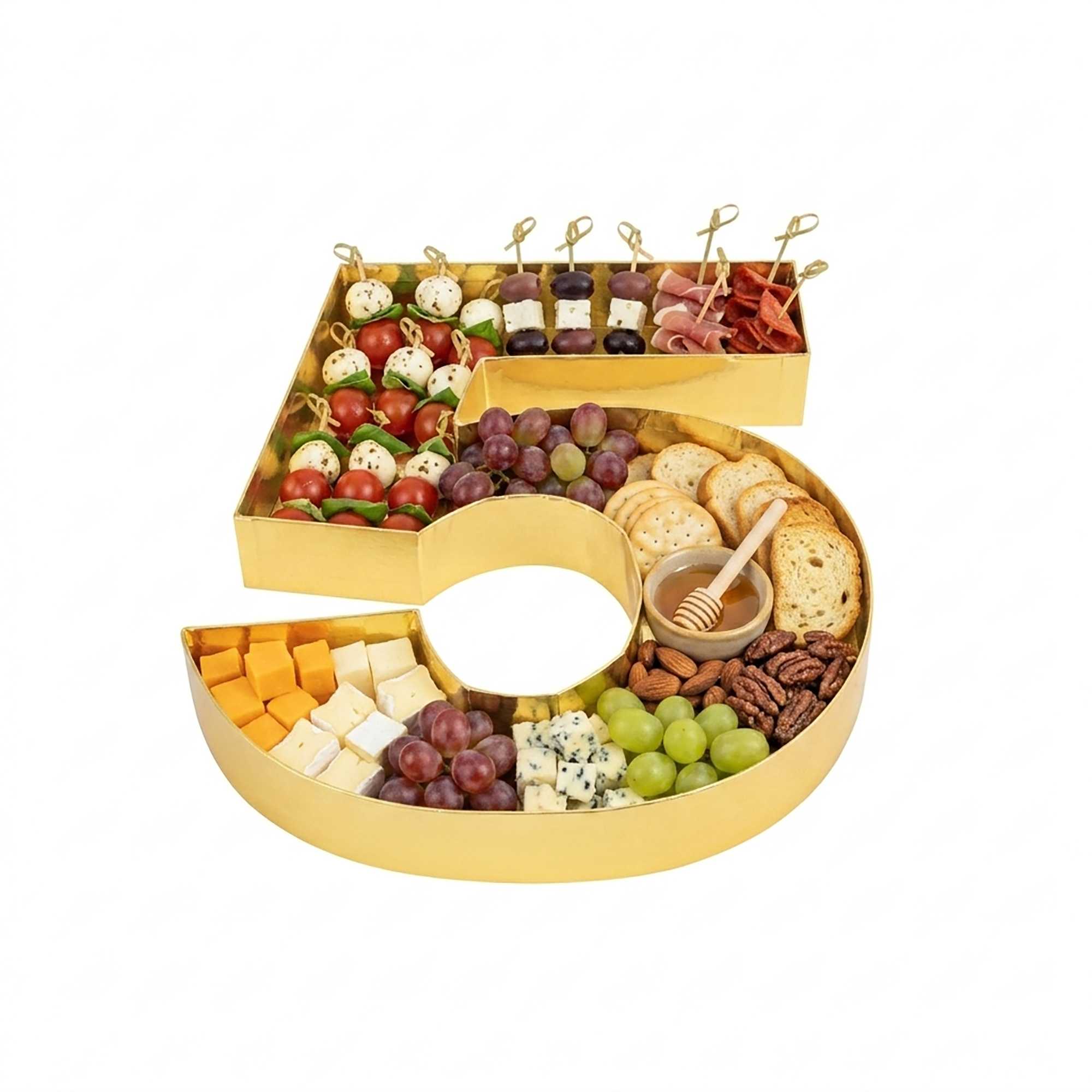Chef 101 Gold Paper Charcuterie Fillable Number 5 Tray - 12" x 10" x 1 1/2" - 1 count box