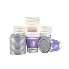 Restpresso 12 oz Purple Paper Insulated Hot Cup - Ideas Come After Coffee, with Gray Lid - 400 count box