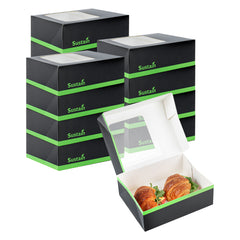 Sustain Rectangle Black Paper Auto-Popup Bakery Box - with PLA Lining and Window - 9