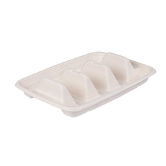 Pulp Safe No PFAS Added Natural Sugarcane / Bagasse Taco Holder Tray - 3 Dividers, Home Compostable - 9