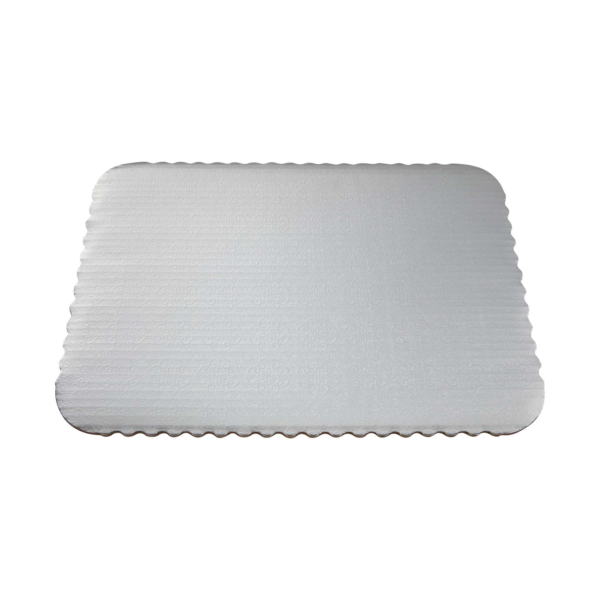 Pastry Tek Rectangle Silver Cake Board - Scalloped Edge - 14" x 10" - 100 count box