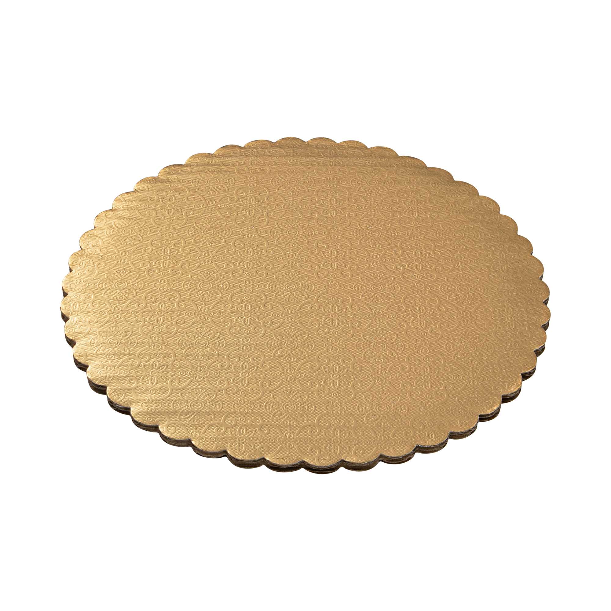 Pastry Tek Round Gold Cake Board - Scalloped Edge - 8" - 100 count box
