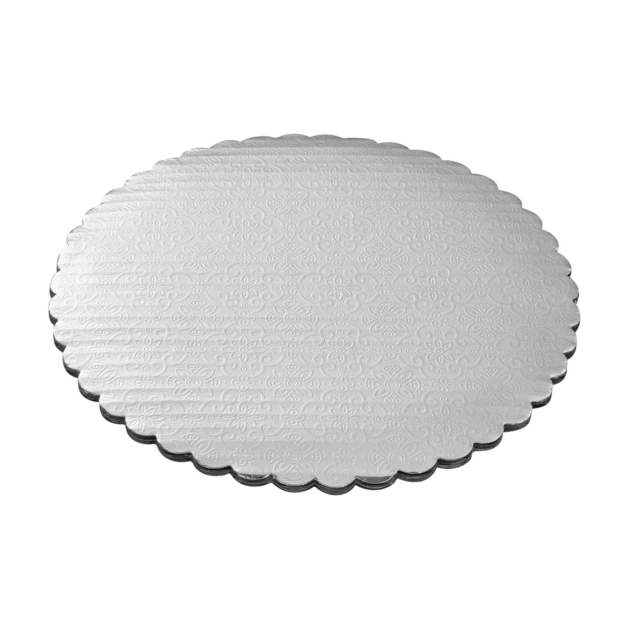 Pastry Tek Round Silver Cake Board - Scalloped Edge - 8" - 100 count box