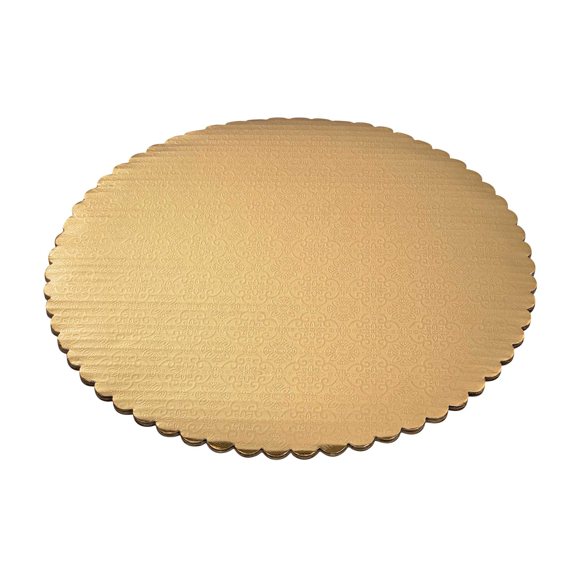 Pastry Tek Round Gold Cake Board - Scalloped Edge - 12" - 100 count box