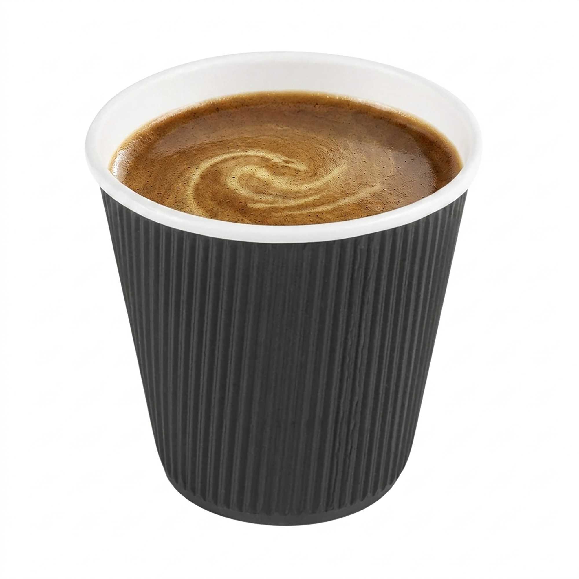 Restpresso 8 oz Black Paper Hot Cup - Individually Wrapped, Ripple Wall - 500 count box