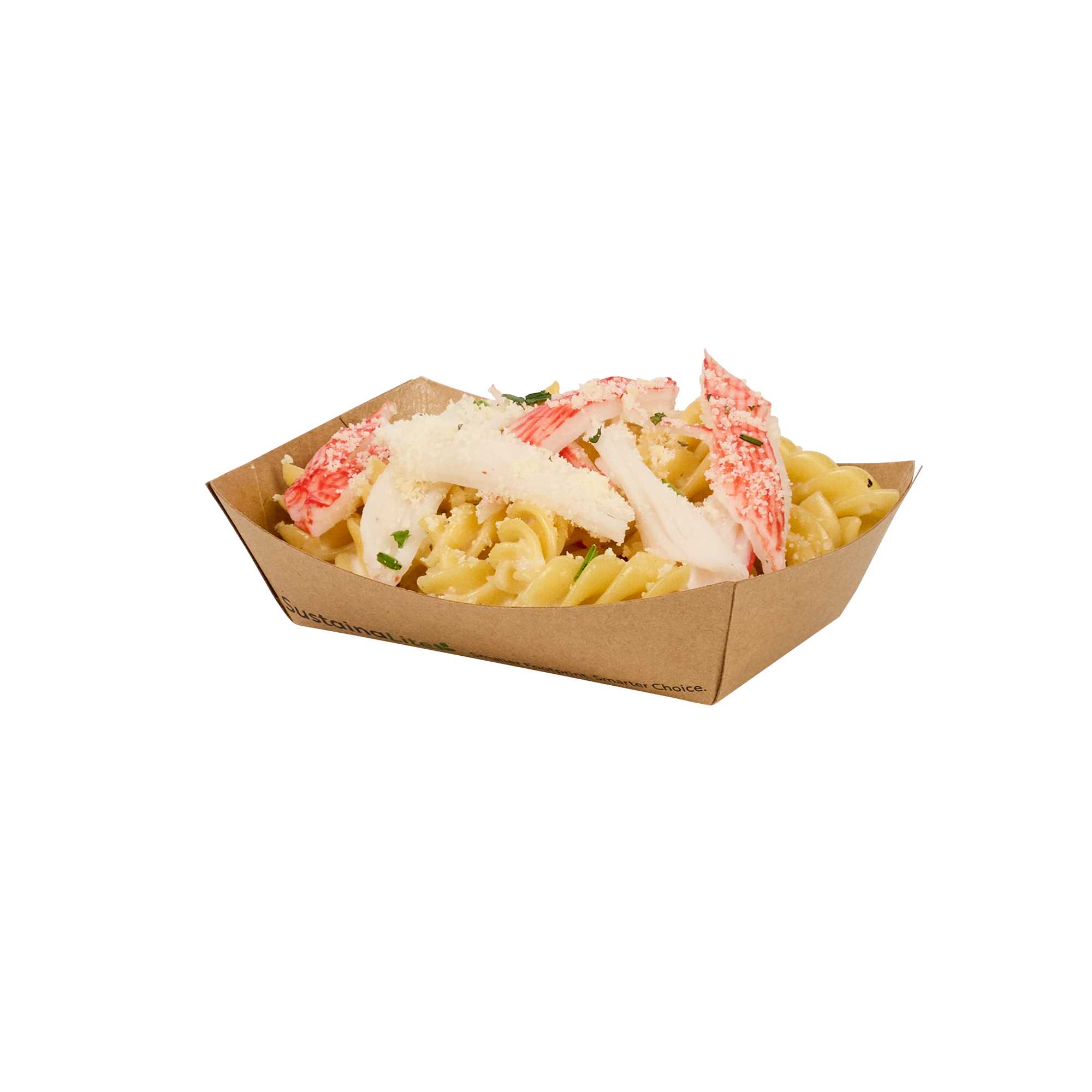 SustainaLite 4 oz #40 Kraft Paper Food Tray / Boat - with PE Lining - 4 1/2" x 3 1/2" x 1 1/4" - 250 count box