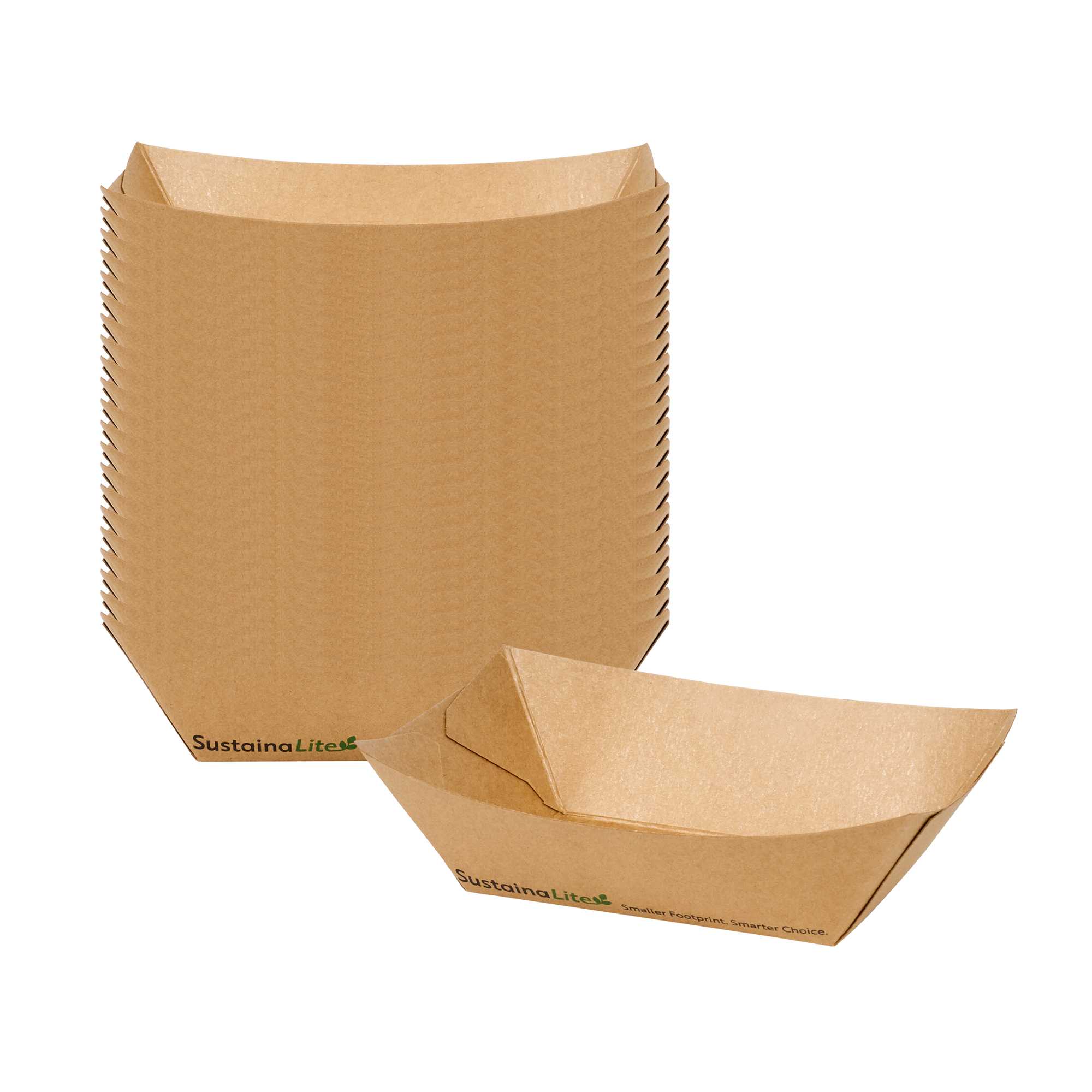 SustainaLite 7 oz #50 Kraft Paper Food Tray / Boat - with PE Lining - 5" x 3 3/4" x 1 1/2" - 250 count box