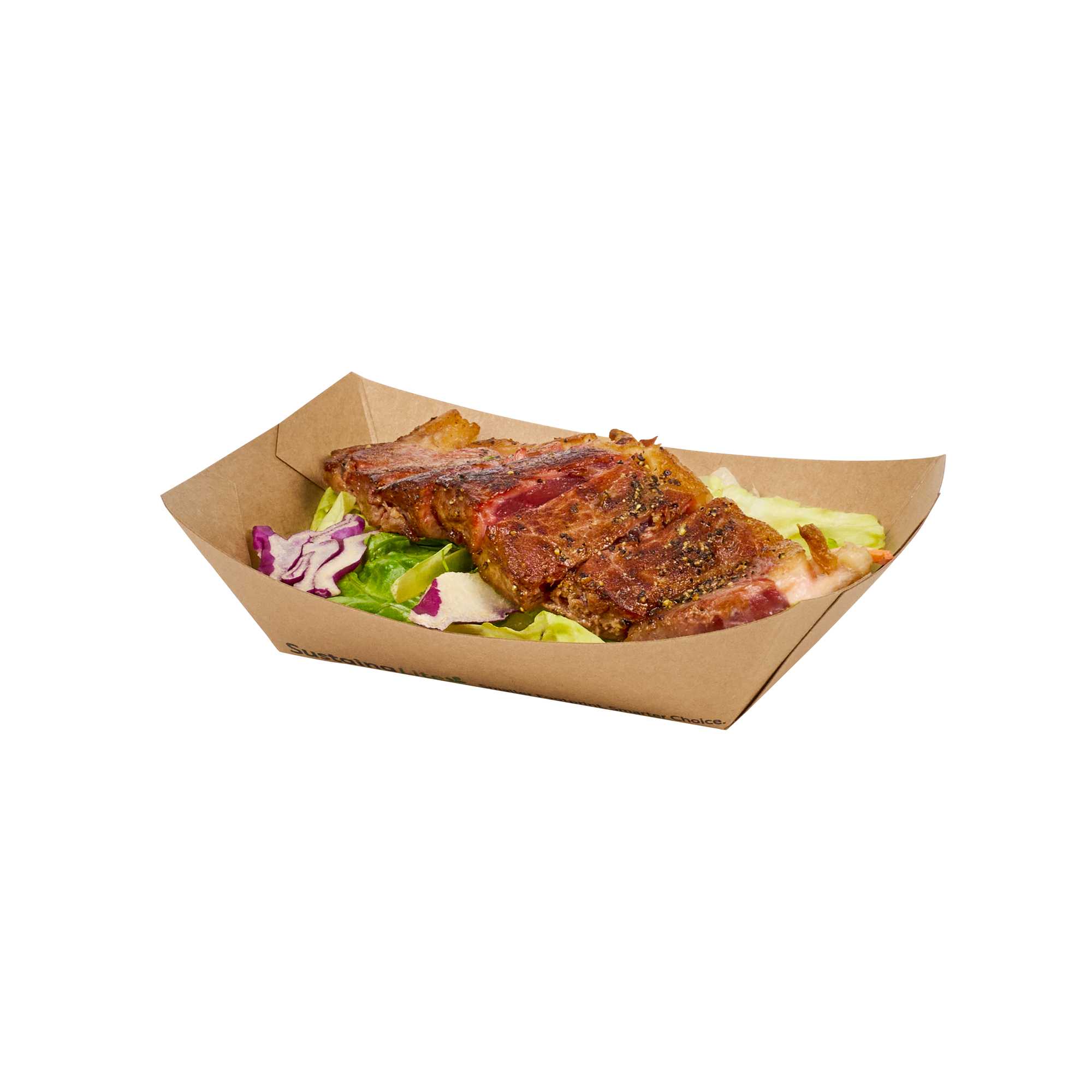 SustainaLite 13 oz #200 Kraft Paper Food Tray / Boat - with PE Lining - 6 1/2" x 5" x 1 3/4" - 250 count box